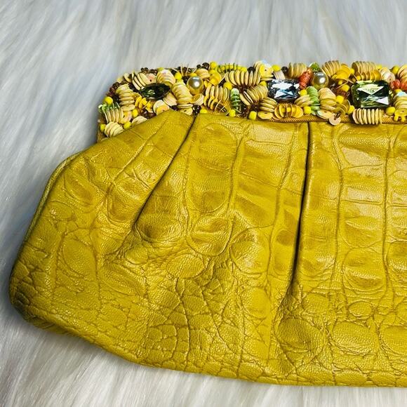 Yellow Faux Leather Sequin and Rhinestone Embellished Clutch - Picture 3 of 7